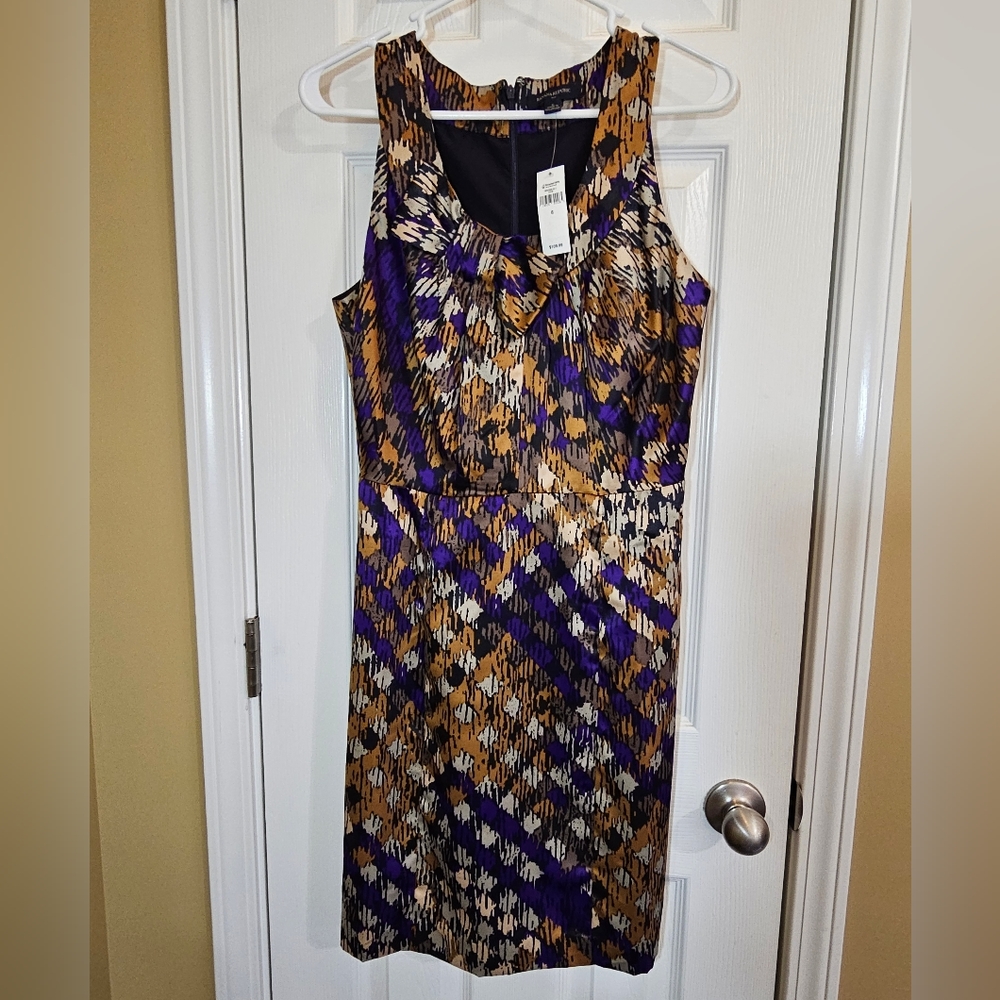 Banana Republic Purple and Gold Patterned Dress (Size 6)